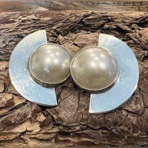 Authentic Taxco Mexico GC-01 Cerro Blanco Earrings Faux Pearl Silver Clip On